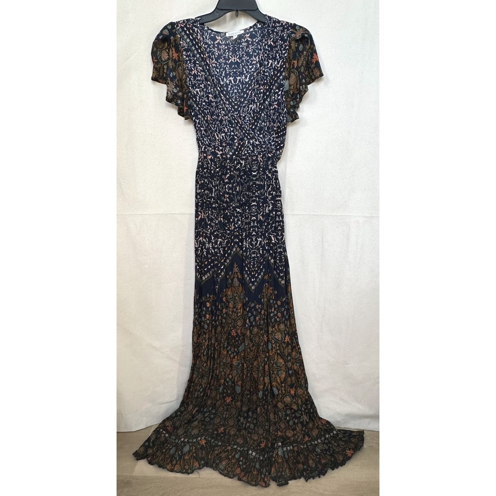 Patrons of Peace Boho Hippie Floral Paisley Maxi Dress XS Navy Cottagecore *READ